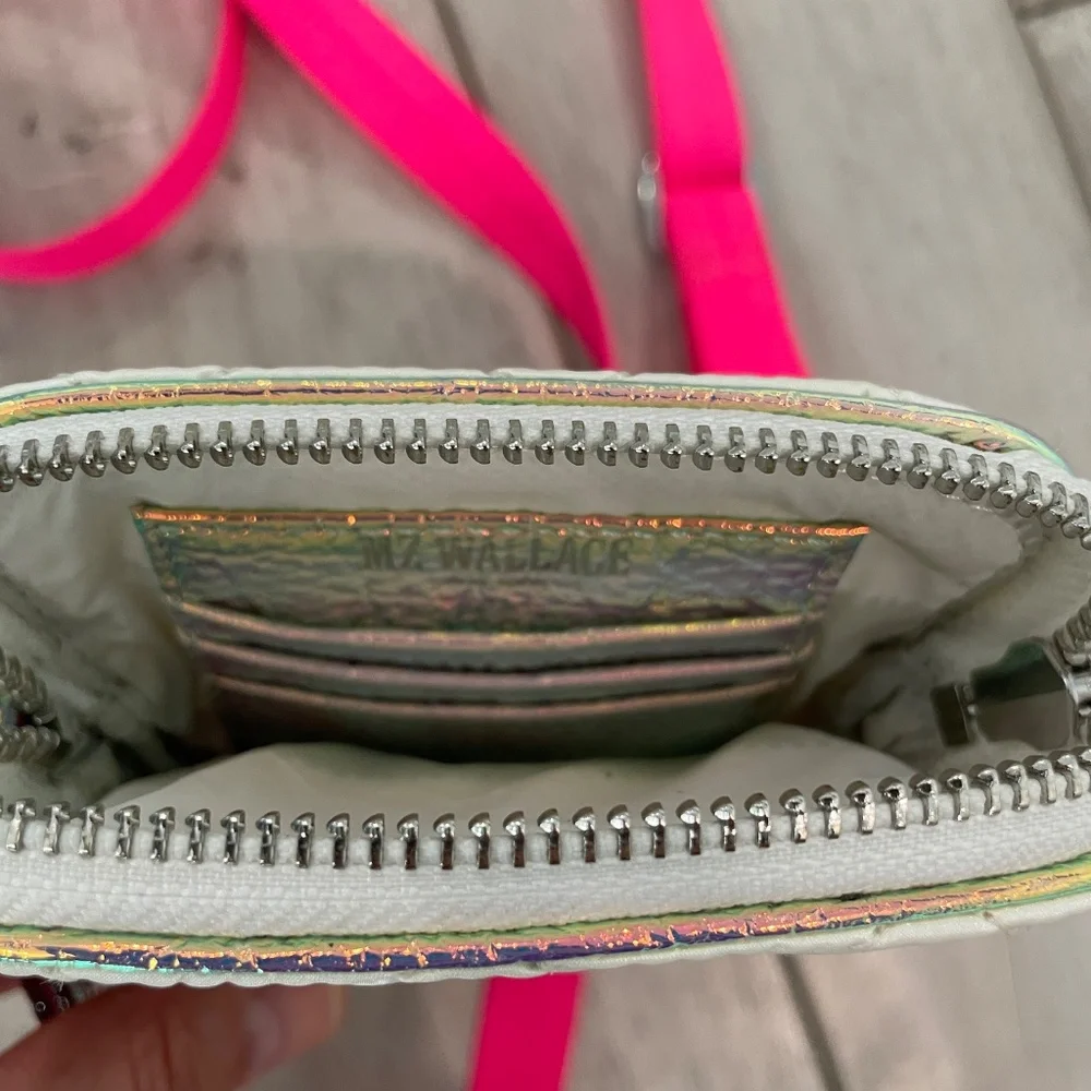 MZ Wallace White Quilted Micro Crossbody Bag MISSING CHAIN - Picture 3 of 3